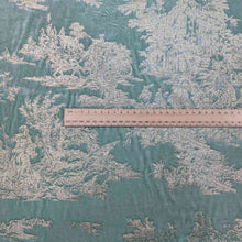 Load image into Gallery viewer, FLat lay of Silk Velvet, Gold Foil on Mint, for sale at MInerva&#39;s Bower, ruler included for scale