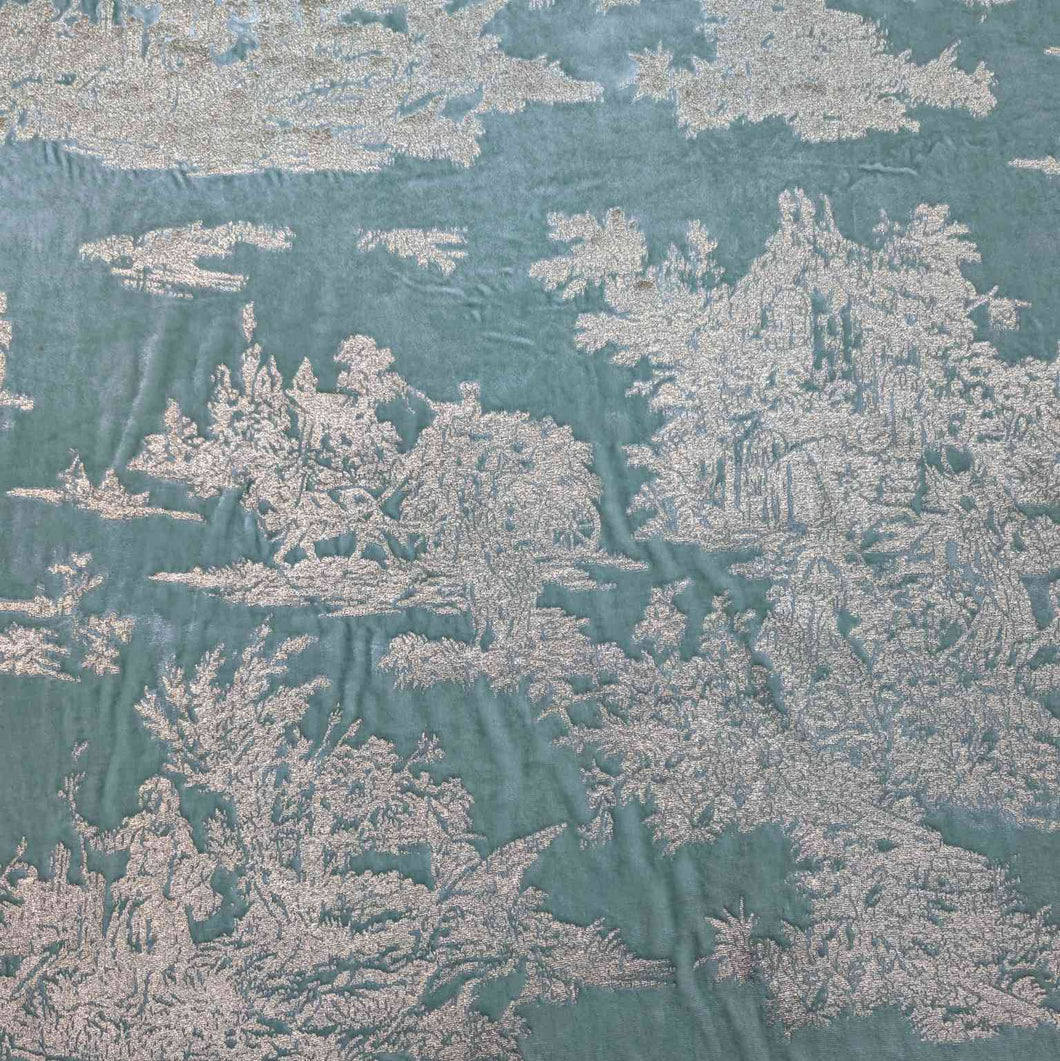 Flat lay of Silk Velvet, Gold Foil on Mint, for sale at MInerva's Bower