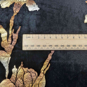 Close up of Silk Velvet, Golden Iris, for sale at Minerva's Bower, ruler included for scale