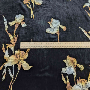 Flat lay of Silk Velvet, Golden Iris, for sale at Minerva's Bower, ruler included for scale
