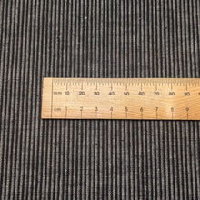 Load image into Gallery viewer, Close up flat lay of Sophie Stripe 55% linen and 45% cotton, Black, ruler included for scale - for sale at Minerva's Bower