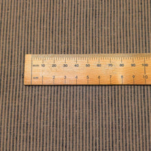 Load image into Gallery viewer, Close up flat lay of Sophie Stripe 55% linen and 45% cotton, Mocha, ruler included for scale - for sale at Minerva's Bower