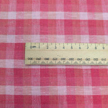Load image into Gallery viewer, Flat lay of linen cotton Sorbet Gingham, in pinks and white. Available at Minerva&#39;s Bower. Ruler included for scale