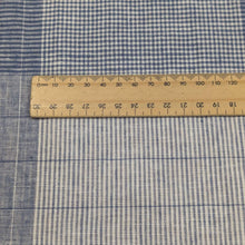 Load image into Gallery viewer, Close up of Blue and white checkered linen cotton fabric for sale at Minerva&#39;s Bower, with ruler for scale