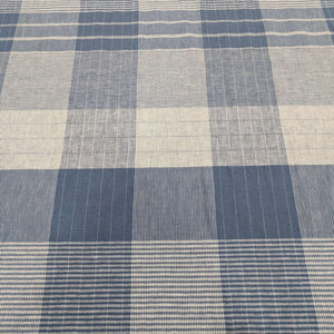 Blue and white checkered linen cotton fabric for sale at Minerva's Bower