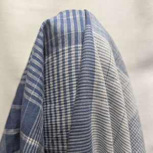 Draped Blue and white checkered linen cotton fabric for sale at Minerva's Bower