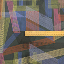 Load image into Gallery viewer, Flat lay of Japanese 100% Cotton Oxford, Stripe Play, Navy for sale at Minerva's Bower, ruler included for scale