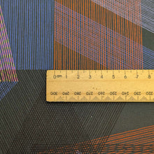 Load image into Gallery viewer, Close up Flat lay of Japanese 100% Cotton Oxford, Stripe Play, Navy for sale at Minerva's Bower, ruler included for scale