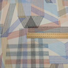 Load image into Gallery viewer, Flat lay of Japanese 100% Cotton Oxford, Stripe Play, White for sale at Minerva's Bower, ruler included for scale