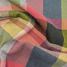 Load image into Gallery viewer,  Drape of Yarn dyed crinkle 55% linen 45% cotton check in pinks and greens available at Minerva&#39;s Bower 