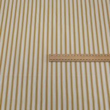 Load image into Gallery viewer, Flat lay of 100% Cotton Canvas Ticking Stripe, Mustard, for sale at Minerva's Bower, ruler included for scale
