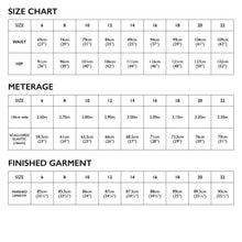 Load image into Gallery viewer, Size chart for Tessuti Patterns Avery Skirt paper pattern for sale at Minerva&#39;s Bower