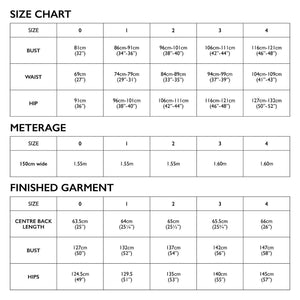 Size chart for Tessuti Patterns Avoca Top Paper Pattern for sale at Minerva's Bower