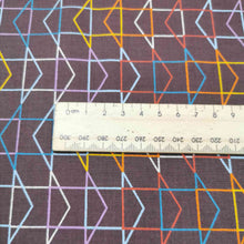 Load image into Gallery viewer, Close up of 100% Cotton, To and Fro Arrows in Aubergine by Ruby Star Society, ruler included for scale, for sale at Minerva&#39;s Bower