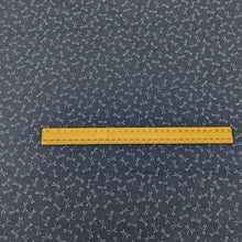 Load image into Gallery viewer, Japanese 100% Cotton, Tonbo, indigo base with a small dragonfly design, available now at Minerva&#39;s Bower and a ruler included for scale