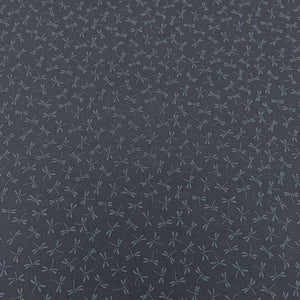 Japanese 100% Cotton, Tonbo, indigo base with a small dragonfly design, available now at Minerva's Bower