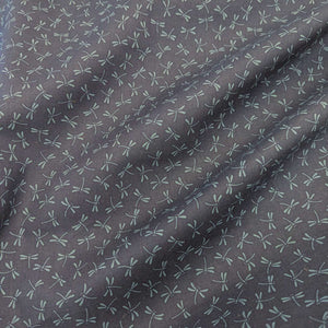 Drape Japanese 100% Cotton, Tonbo, indigo base with a small dragonfly design, available now at Minerva's Bower