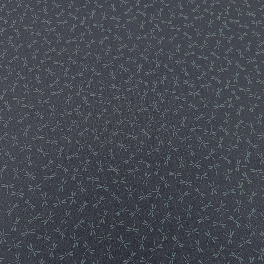 Japanese 100% Cotton, Tonbo, indigo base with a small dragonfly design, available now at Minerva's Bower