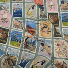 Load image into Gallery viewer, Flat drape of 100% Cotton by Devonstone, Aussie Backyard Travel Stamps - for sale at Minerva's Bower