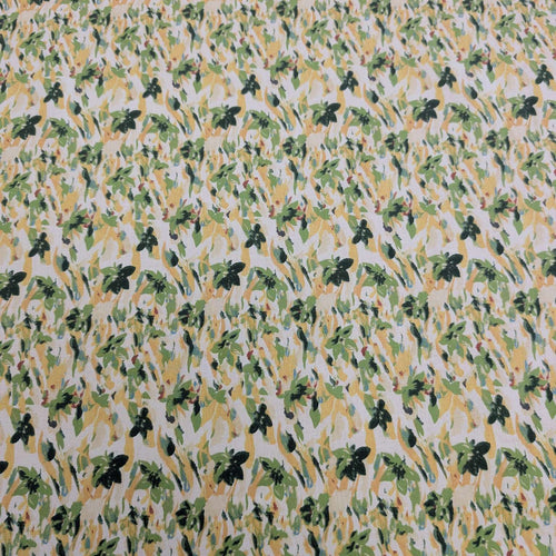 Japanese cotton fabric with a floral pattern with small flowers in greens and yellows, for sale at Minerva's Bower