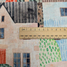 Load image into Gallery viewer, Close up Flat lay of 100% Linen, Wallis, for sale at MInerva&#39;s Bower, ruler included for scale