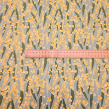 Load image into Gallery viewer, Flat lay of 100% Cotton by Devonstone, Aussie Backyard Wattle, ruler included for scale - for sale at Minerva's Bower
