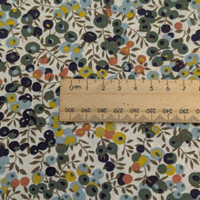 Load image into Gallery viewer, Close up of Liberty 100% Cotton Tana Lawn, Wiltshire C, small Floral on White backgound with ruler for scale, for sale at Minerva's Bower