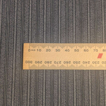 Load image into Gallery viewer, Close up Flat lay of Japanese Wool with 5% PU. Charcoal Stripe, ruler included for scale,  for sale at Minerva's Bower