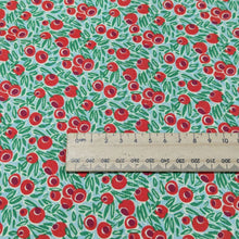 Load image into Gallery viewer, Close up of Liberty Lasenby Cotton, Yew Berries, ruler included for scale, for sale at Minerva&#39;s Bower