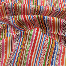 Load image into Gallery viewer, Flat drape of Thread and Ink 100% Cotton, Ziggy Ecru with colourful ric rac design - for sale at Minerva's Bower