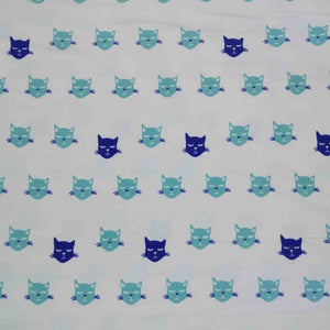 Flat lay of Art Gallery Fabrics Knit Cat Nap Blu. Available from Minerva's Bower. 