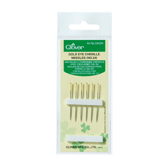 Clover gold eye chenille needles, size 24, for sale at Minerva's Bower