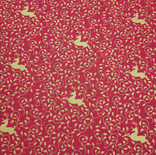 Cotton Poplin, Christmas Reindeer, Red