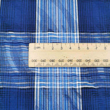 Load image into Gallery viewer, Flat lay of cotton ripple check. Made in Japan. Available at MInerva&#39;s Bower. Ruler included for scale