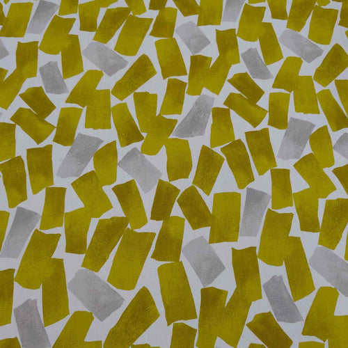 Flat lay of mustard falling blocks pure cotton design. Made in Japan by Kokka. Available at Minerva's Bower
