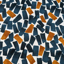Load image into Gallery viewer, Flat lay of fine cotton, in a falling blocks design, in teal colourway. Made in Japan by Kokka. Available at Minerva&#39;s Bower
