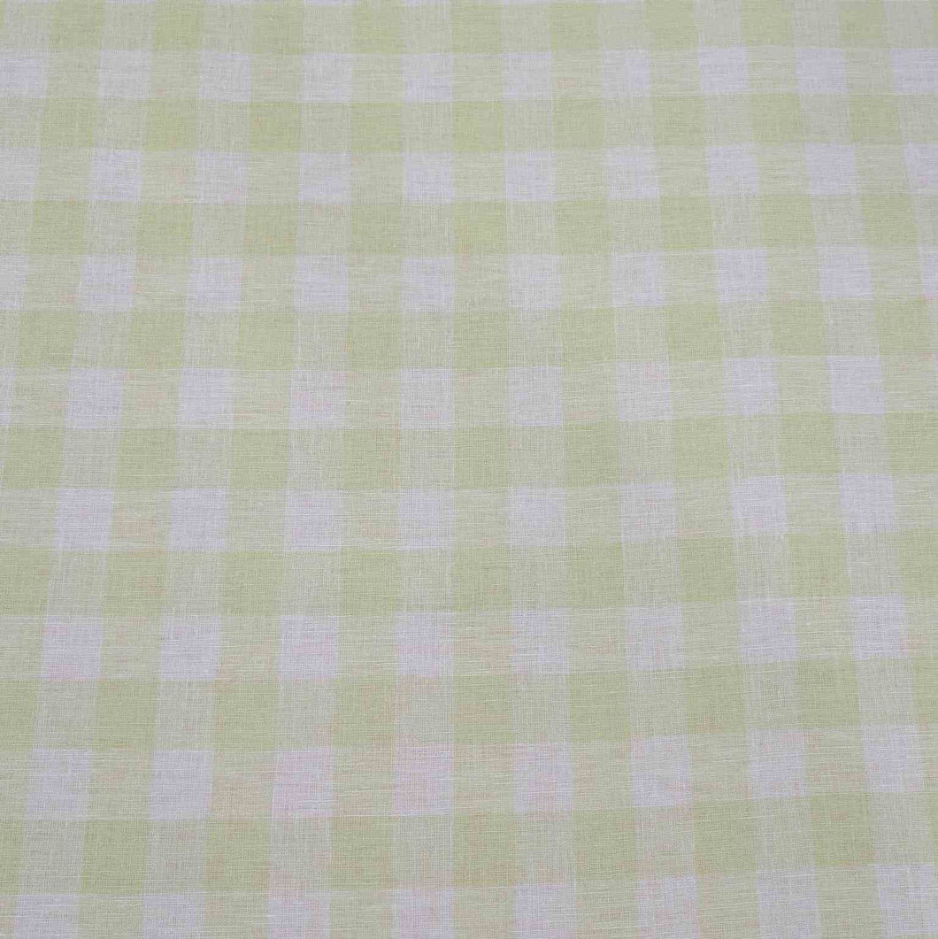Flat lay of Gelato Check, lime linen cotton for sale at Minerva's Bower