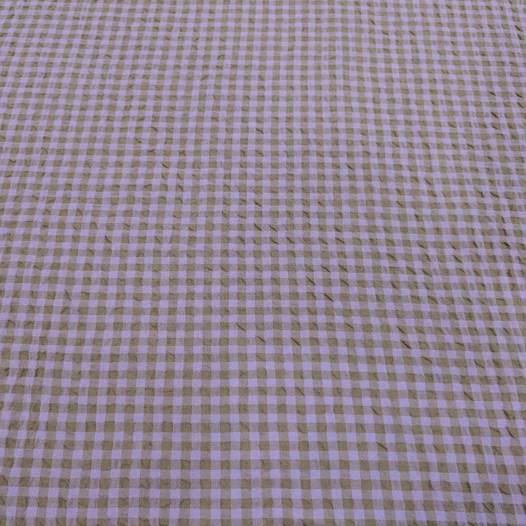 Gemma seersucker linen rayon blend, in lilac colourway. Available at Minerva's Bower