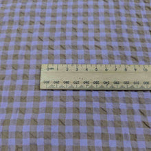 Load image into Gallery viewer, Gemma seersucker linen rayon blend, in lilac colourway. Available at Minerva&#39;s Bower. Ruler included for scale