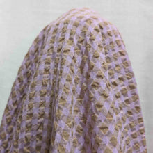 Load image into Gallery viewer, Gemma seersucker linen rayon blend, in lilac colourway. Available at Minerva&#39;s Bower. Fabric draped to show how it handles