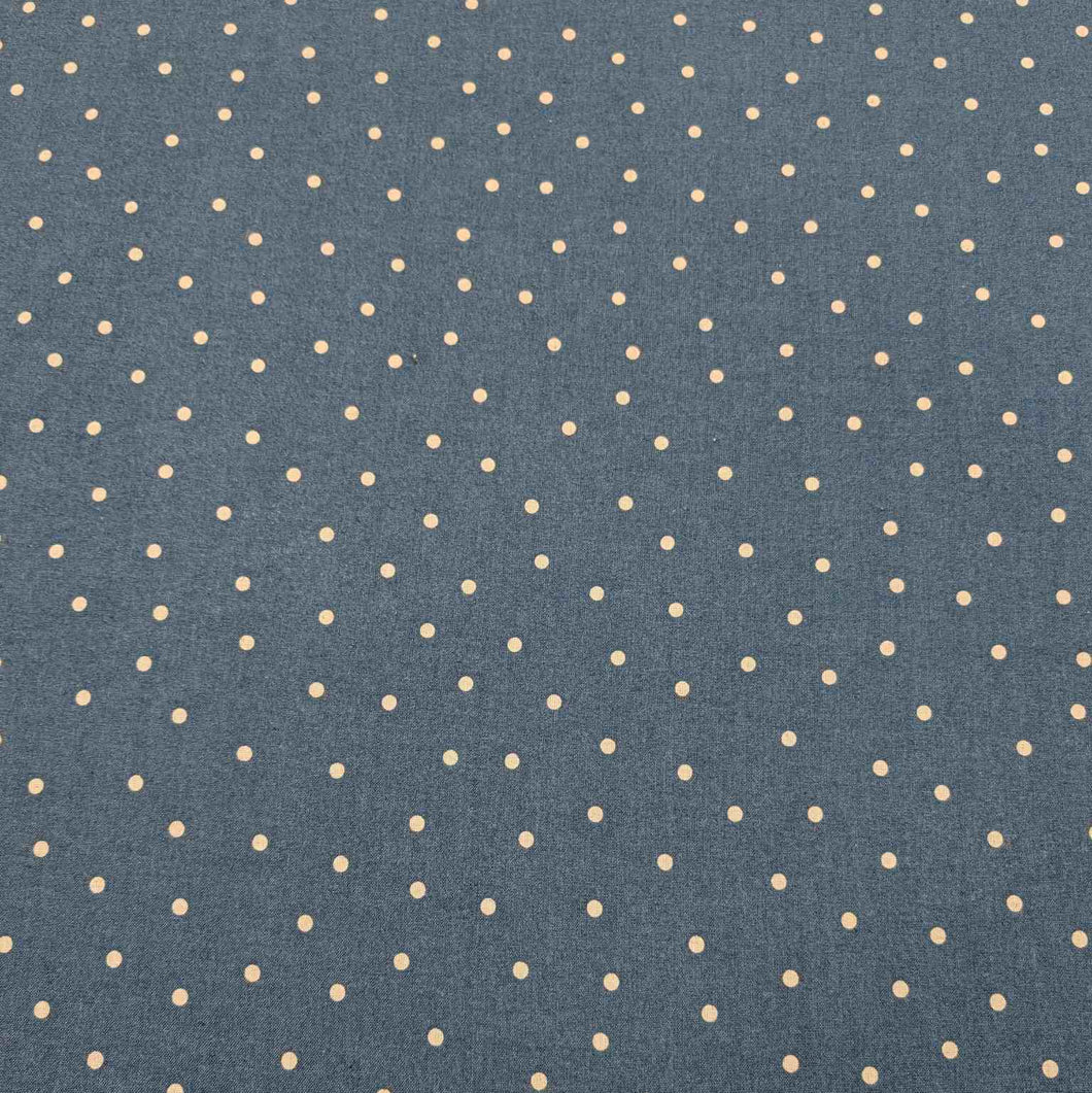 Flat lay of cotton linenspot fabric, in slate blue colourway. Made in Japan, by Kokka. Available at Minerva's Bower