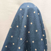 Load image into Gallery viewer, Flat lay of cotton linenspot fabric, in slate blue colourway. Made in Japan, by Kokka. Available at Minerva&#39;s Bower. Fabric draped to show how it handles