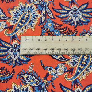 Flat lay of Liberty cotton tana lawn, Arundel C, part of 150th Anniversary Collection. Available at Minerva's Bower. Ruler included for scale