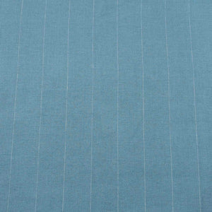 Flat lay of pure linen twill in amalfi blue with white stripes. Available at Minerva's Bower