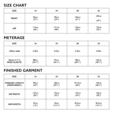 Load image into Gallery viewer, extended size chart for Tessuti Patterns Naia Pants paper pattern available at Minerva&#39;s Bower