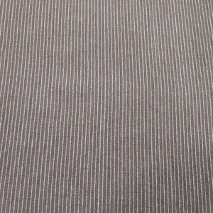Close-up of brown fabric with thin white stripes. Available at Minerva's Bower