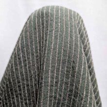 Load image into Gallery viewer, Close-up of a green fabric with white pinstripes on a white background. Available at Minerva&#39;s Bower