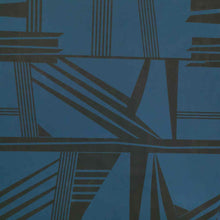 Load image into Gallery viewer, Metropolis is a dramatic, large scale graphic print. Pure cotton, with black on teal background, available at Minerva&#39;s Bower