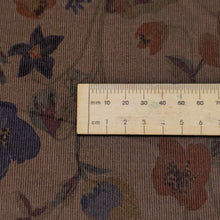 Load image into Gallery viewer, Close up flat lay of Hokkoh Estelle 100% Cotton Pinwale Cord, Brown, ruler included for scale - for sale at Minerva's Bower