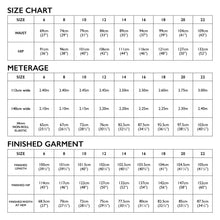 Load image into Gallery viewer, Size chart for Tessuti Patterns Sammy pants paper pattern for sale at Minerva&#39;s Bower